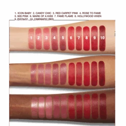 MATTE REVOLUTION FAME FLAME 14 MATTE REVOLUTION FAME FLAME -Charlotte Tillbury Store ARM SWATCH PINKS REDS LIPSTICK 8