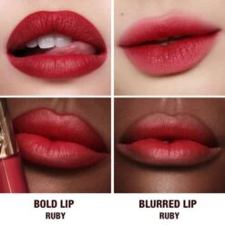 AIRBRUSH FLAWLESS LIP BLUR RUBY BLUR -Charlotte Tillbury Store RUBY BEFORE AFTER BLURRED EDGE